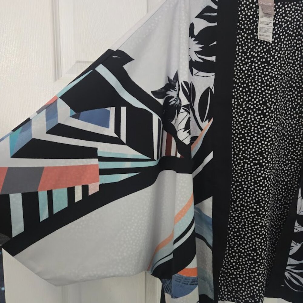 Chico's Mixed Pattern Open Front Jacket Dolman Sl… - image 3